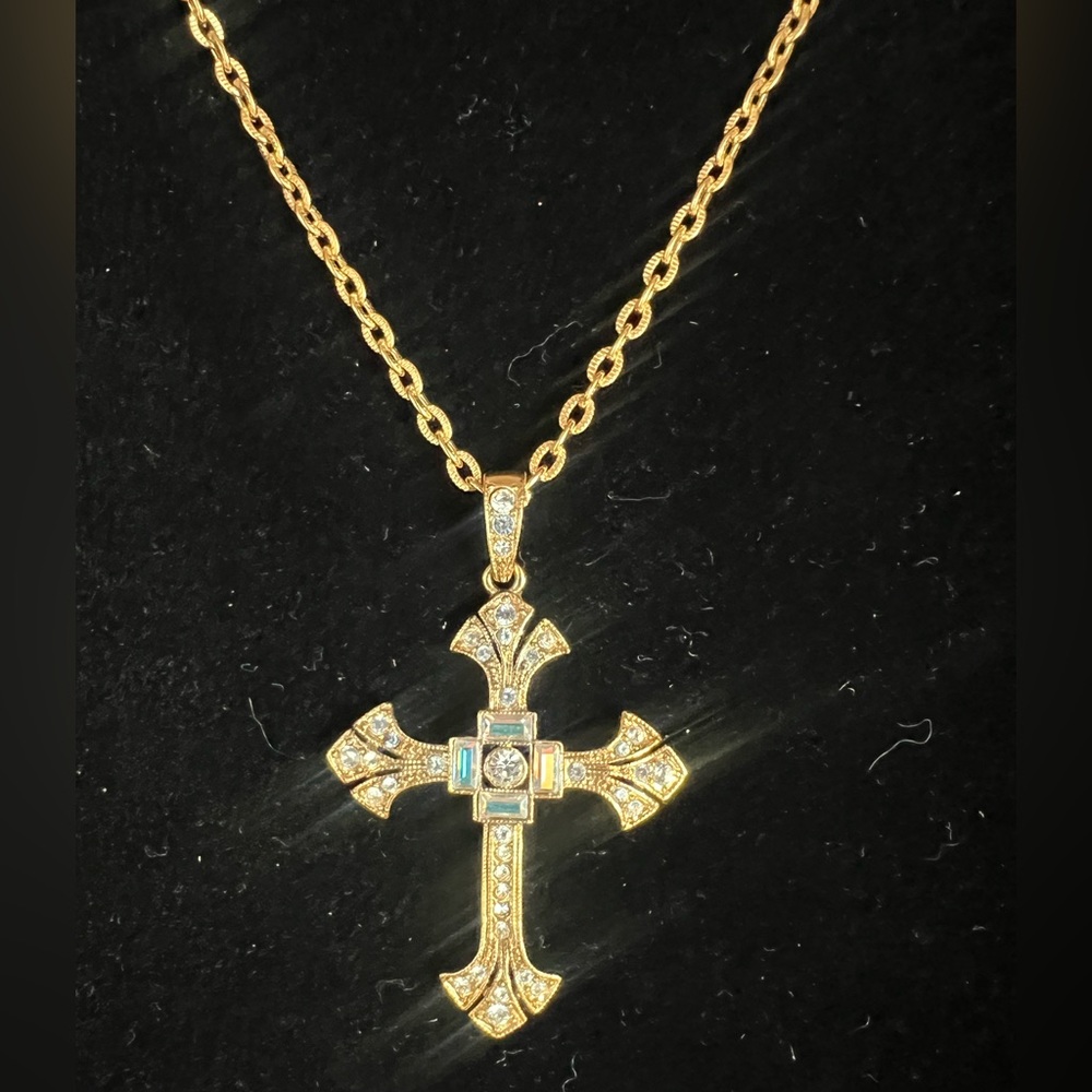 Vatican Library Gold-Tone Cross Necklace w/ Sparkling Rhinestones - Picture 4 of 16
